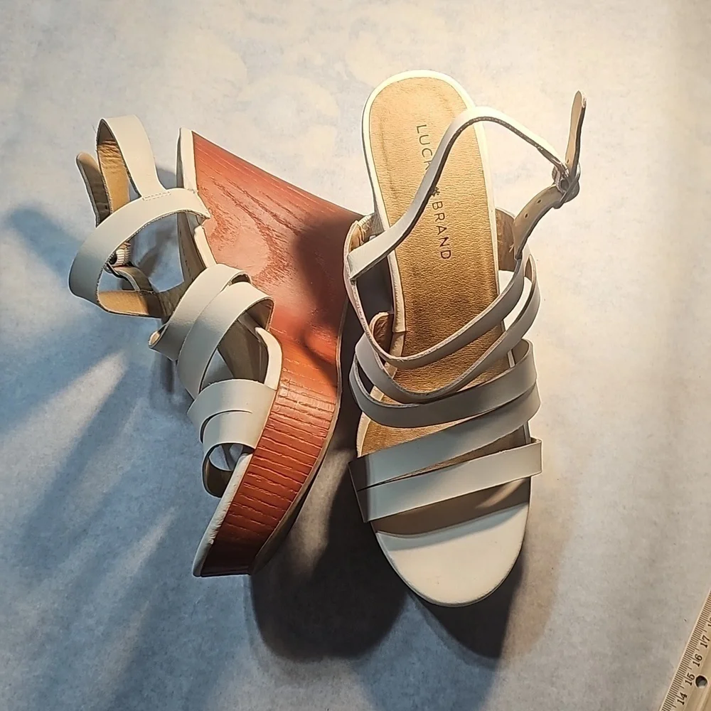 Lucky Brand Leather Strappy Wedged Sandals